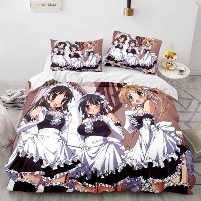 Japan Sexy Lady Maid Cosplay Bedding Set Quilt Duvet Covers Bed Sheets