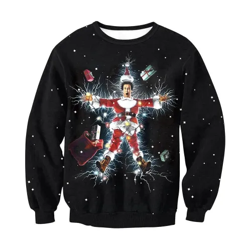 Ugly Christmas Sweater Santa Claus 3D Printing Funny Round Neck Couple Long Sleeve Pullover