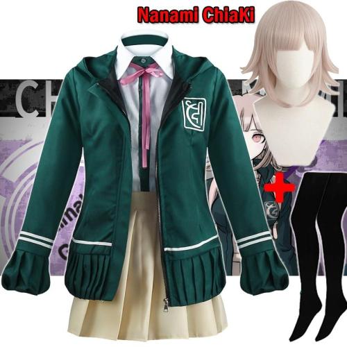 Anime Danganronpa Nanami Chiaki Cosplay Costume Long-Sleeved Jacket Short Skirt High School Students Uniform Wig