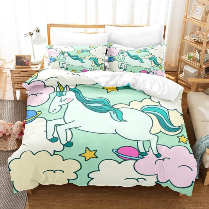 Cute Kids Girls Unicorn Bedding Set Duvet Covers Comforter Bed Sheets