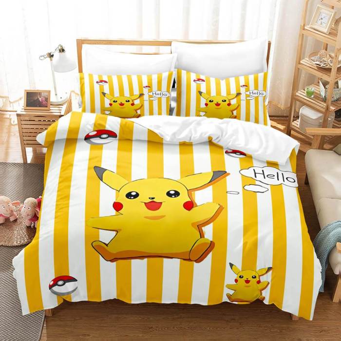 Pokemon Pikachu Cosplay Comforter Bedding Sets Duvet Covers Bed Sheets