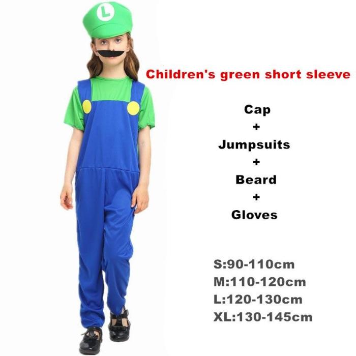 Adult Halloween Super Mario Cosplay Costumes Children Family Funy Luigi Bros Plumber Purim Costume Fancy Dress Christmas Party