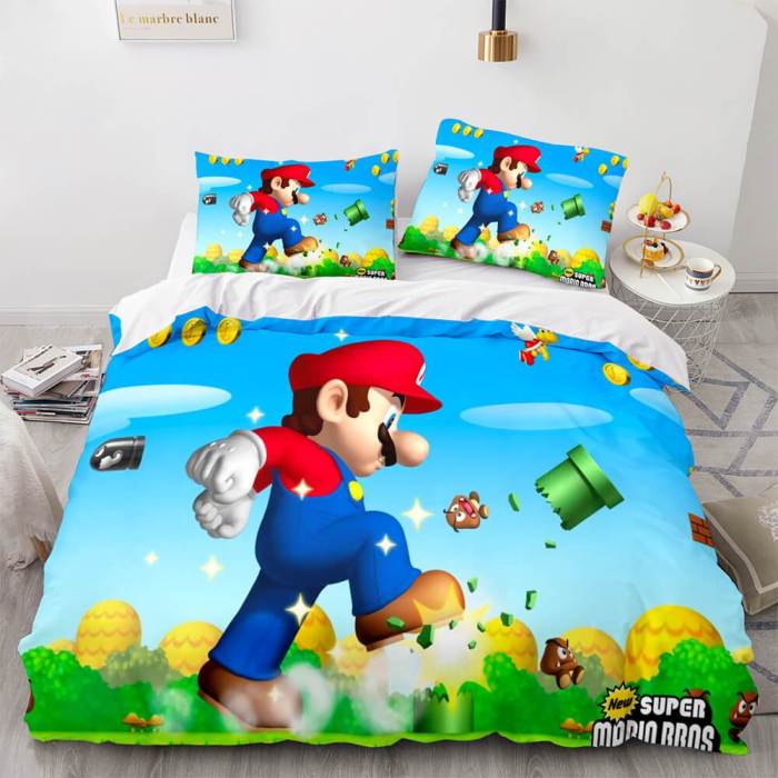 Super Mario Cosplay Bedding Set Full Duvet Cover Comforter Bed Sheets