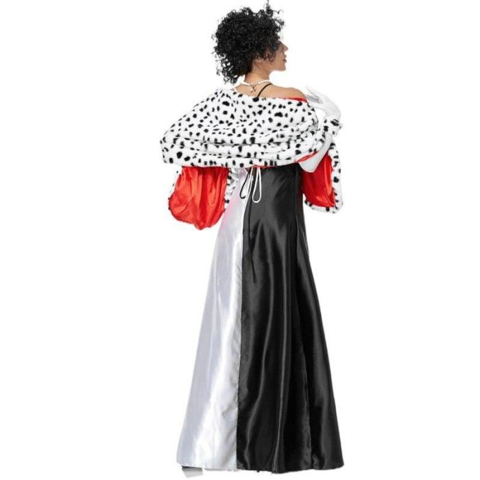 Cruella De Vil Cosplay Costume Women Evening Dress 101 Dalmatians Villain Halloween Carnival Party Dresses