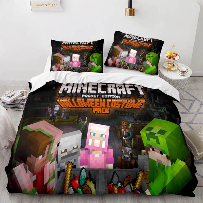 Minecraft Cosplay Bedding Set Full Duvet Cover Comforter Bed Sheets