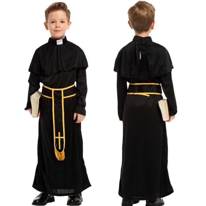 Halloween Medieval Missionary Cosplay Costumes For Father Children With Belt Costume Sets Carnival Cosplay Kids