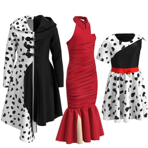Halloween Carnival Cruella De Vil Cosplay Costume Party Dress Outfits For Kids Girls