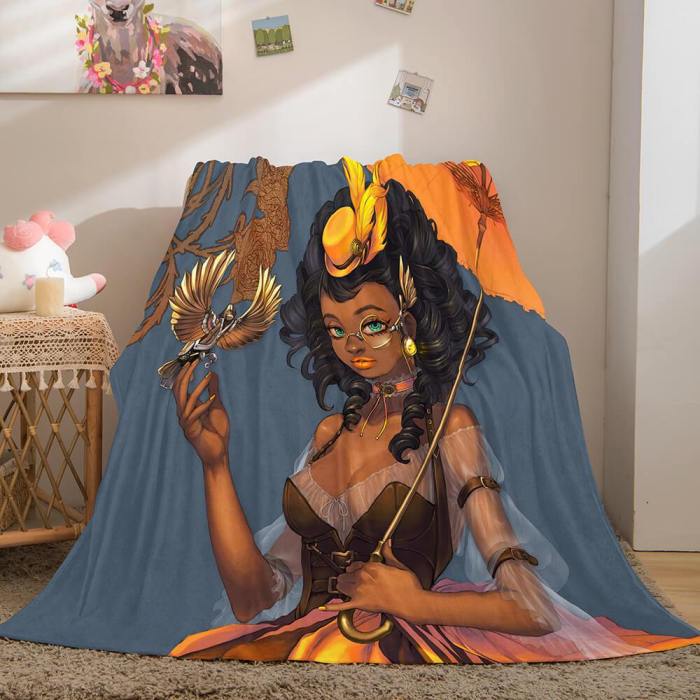 Black African Girl Flannel Blanket Throw Blanket Comforter Bed Sets