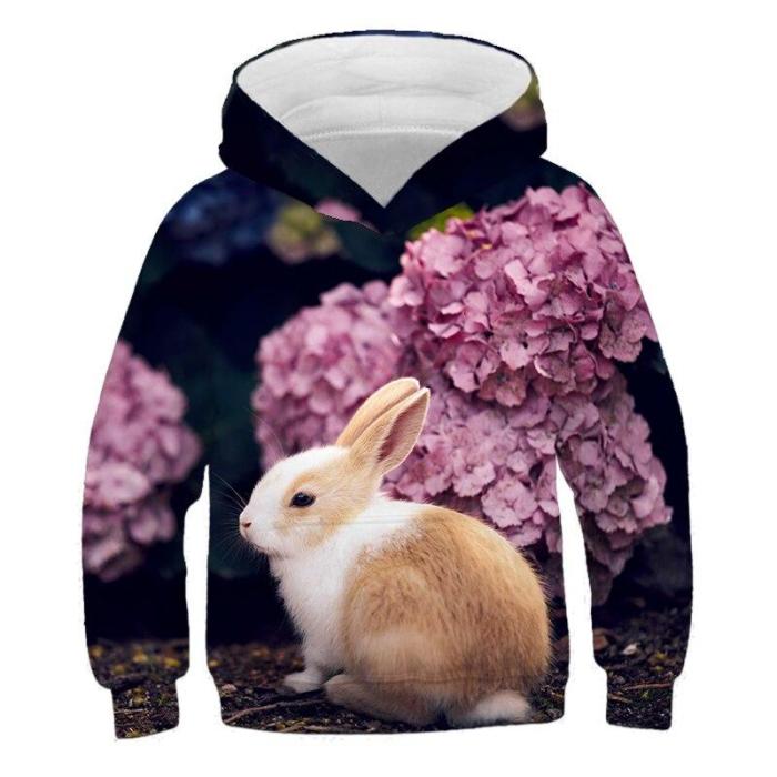 Autumn  Sale Fashion Boys Rabbit 3D Print Sport Hoodies T Shirt Outerwear Children Long Sleeve Casual Hooded Sweatshirt