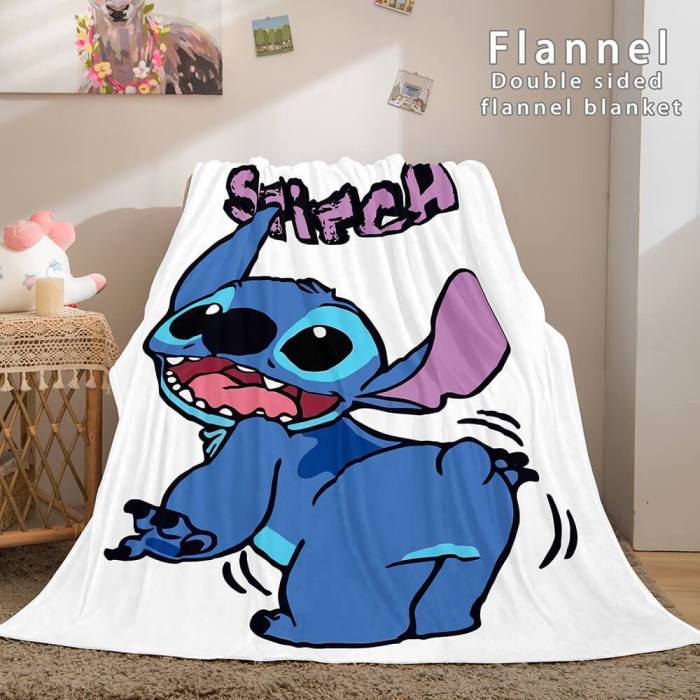 Stitch And Angel Flannel Blanket Cozy Bed Blankets Soft Throw Blanket