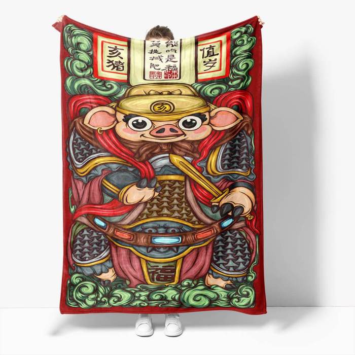 Chinese National Tide Elements Flannel Fleece Throw Blanket Comforter