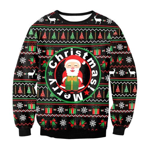 Ugly Christmas Sweater Merry Christmas 3D Printing Funny Round Neck Couple Long Sleeve Pullover