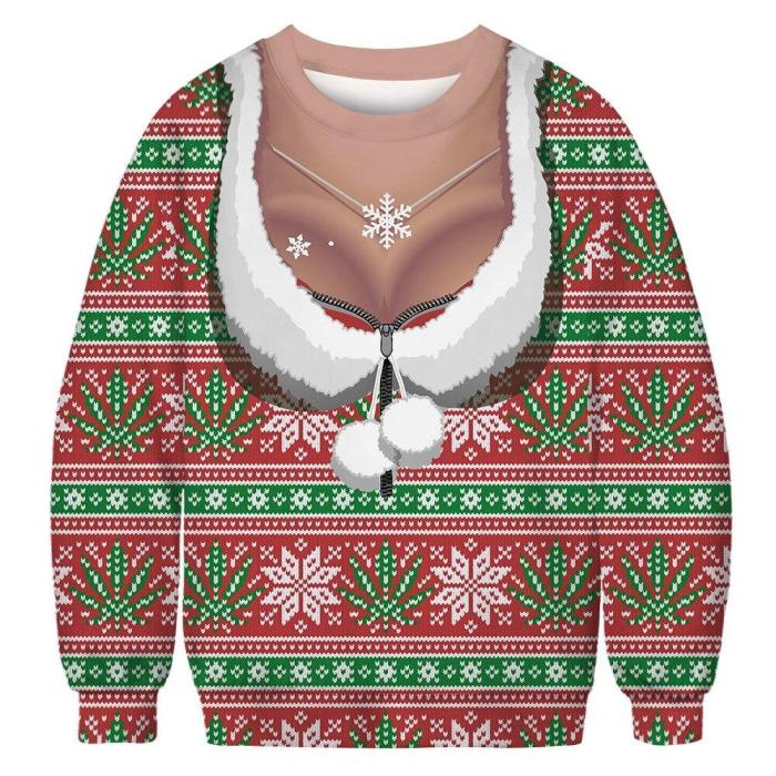 Christmas Couple Clothing Cute Cartoon 3D Printed Sweater Fashion Unisex Long-Sleeved Hooded Ugly Christmas Sweater