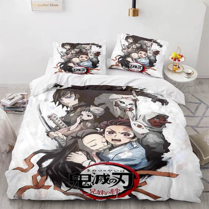 Anime Demon Slayer Cosplay 3 Piece Bedding Set Duvet Covers Bed Sheets