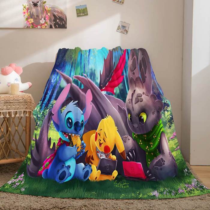 Pikachu Cosplay Caroset Blanket Flannel Throw Comforter Set