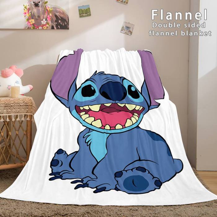 Lilo And Stitch Ohana Flannel Blanket Warm Cozy Throw Bed Blanket