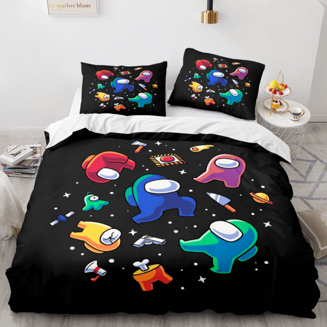Among Us Cosplay 3 Piece Comforter Bedding Sets Duvet Cover Bed Sheets