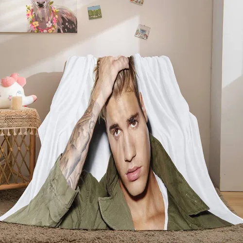Super Star Justin Bieber Flannel Fleece Throw Blanket Comforter Set