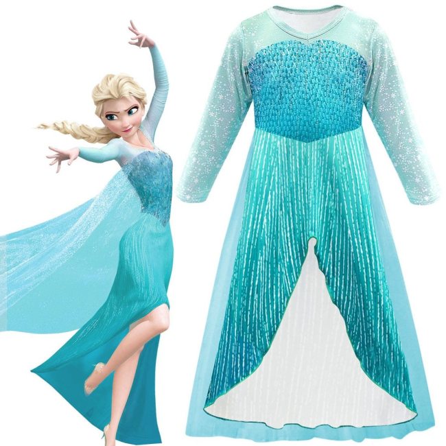 Elsa Dress Girl Princess Dress Cosplay Costume Snow Queen Dresses Baby Kids Clothes