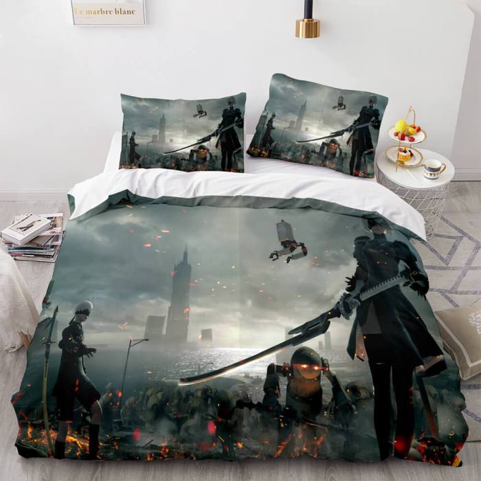 Nier Automata Cosplay 3 Piece Bedding Set Duvet Covers Bed Sheets