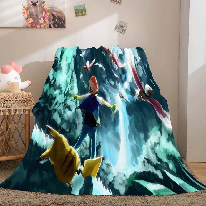 Game Pikachu Cosplay Caroset Blanket Flannel Throw Comforter Set