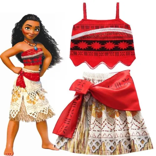 Summer  Kids Princess Moana Cosplay Costume Girls Halloween Birthday Party Dress Set Girl Dress Cosplay Costume