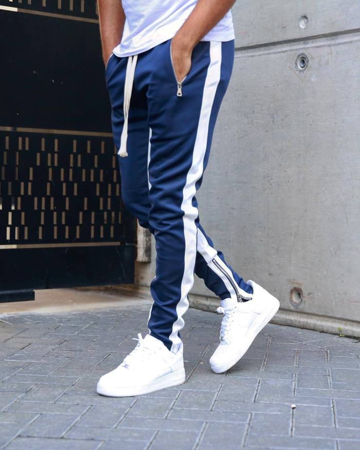 Men'S Casual Pants Ankle-Length Elastic Strap Patchwork Jogger Sports Fitness Sweatpants Long Pants