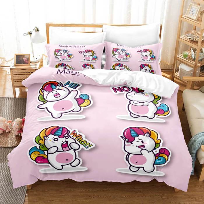 Cartoon Unicorn 3 Piece Bedding Set Duvet Covers Comforter Bed Sheets