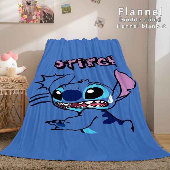 Stitch And Angel Flannel Blanket Cozy Bed Blankets Soft Throw Blanket