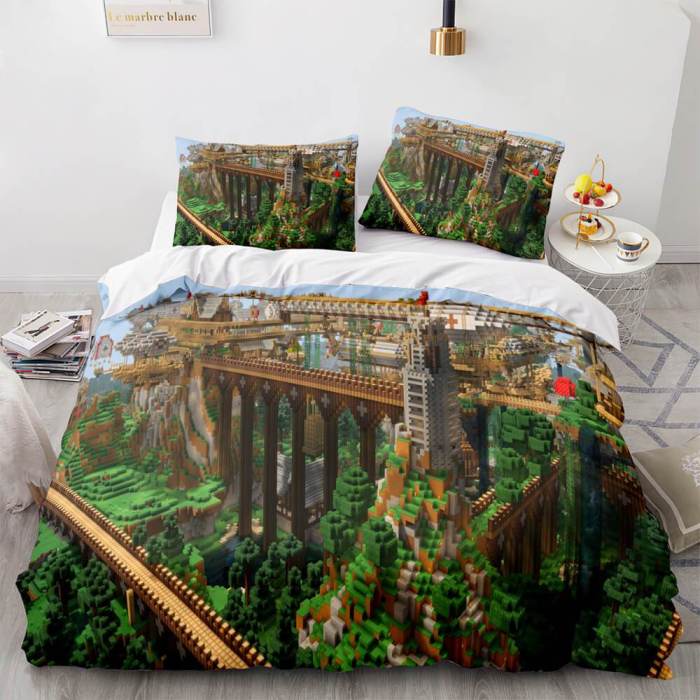 Minecraft Cosplay Bedding Set Full Duvet Cover Comforter Bed Sheets