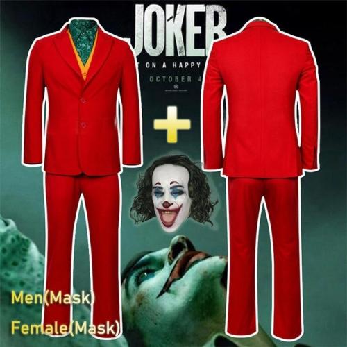 Movie Joker Cosplay Suit Full Set Outfits Men'S Halloween Costumes The Joker Uniform Red Suit Halloween Men Women Outfit+Mask