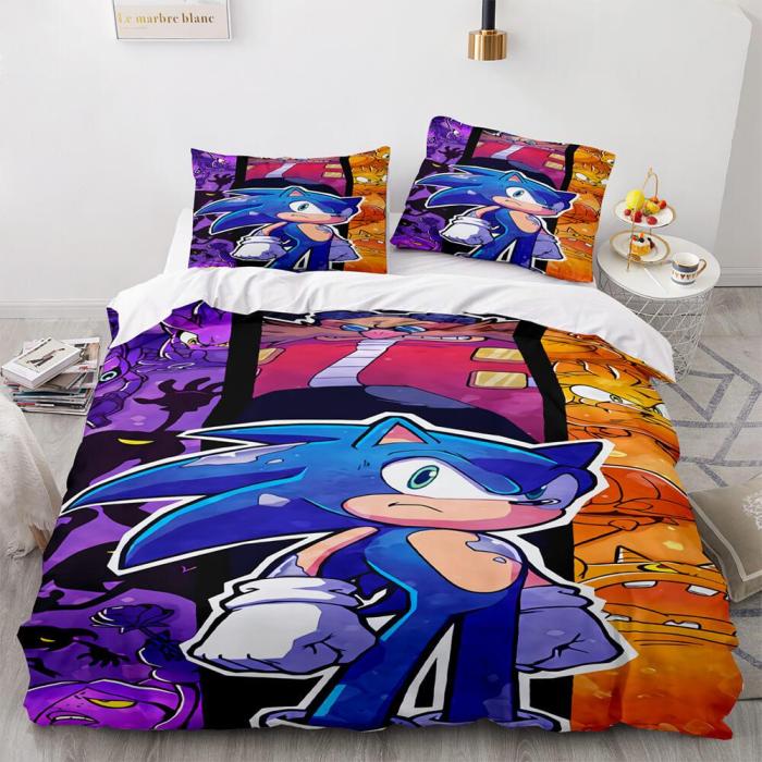 Sonic The Hedgehog Cosplay 3 Piece Bedding Set Duvet Covers Bed Sheets