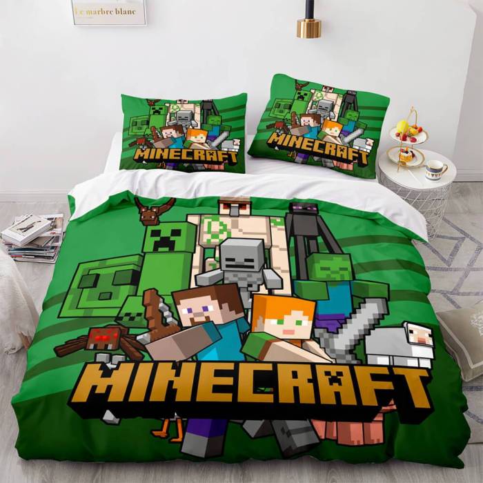 Minecraft Cosplay Bedding Set Full Duvet Cover Comforter Bed Sheets