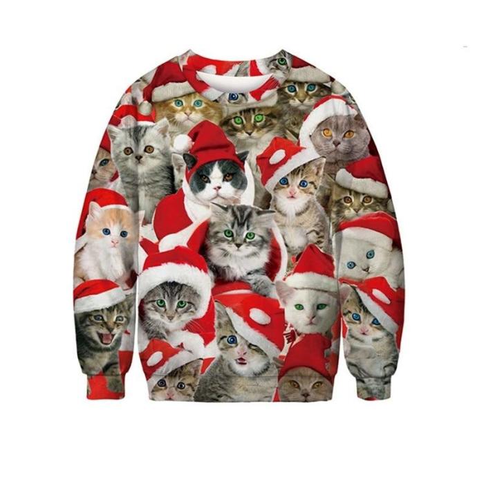 Funny 3D Print Cat Sweater Men Women Ugly Christmas Sweaters Jumpers Tops Holiday Party Pullover Hoodie Sweatshirt 3Xl