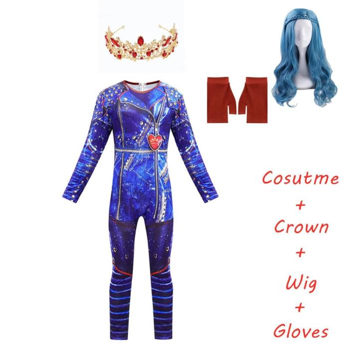 Girls Halloween Descendants 3 Evie Costumes Child Costumes For Kids Girls Costume Party Evie Cosplay Jumpsuits Girl Mermaid Tail