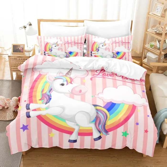 Cute Unicorn 3 Piece Bedding Set Duvet Covers Comforter Bed Sheets