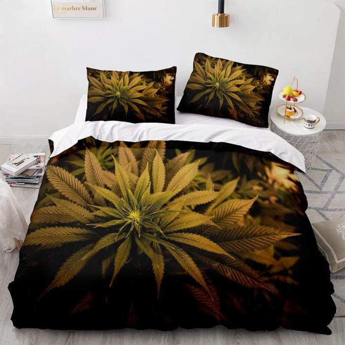 420 Weed Plant 3 Piece Comforter Bedding Sets Duvet Cover Bed Sheets