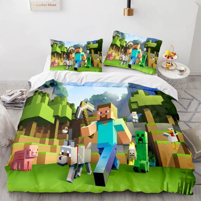 Minecraft Cosplay Bedding Set Full Duvet Cover Comforter Bed Sheets