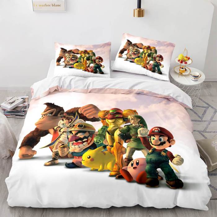 Super Mario Cosplay Bedding Set Full Duvet Cover Comforter Bed Sheets