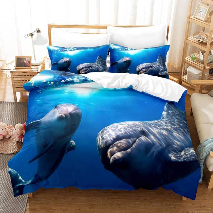 Ocean Dolphin Bedding Set Duvet Cover Comforter Bed Sheets