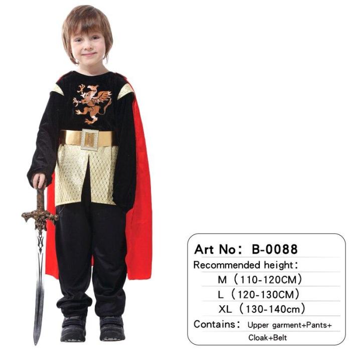 Halloween Medieval Roman Royal Knight Warrior With Cloak Cosplay Costume For Boy Girls Carnival European Soldier Hat