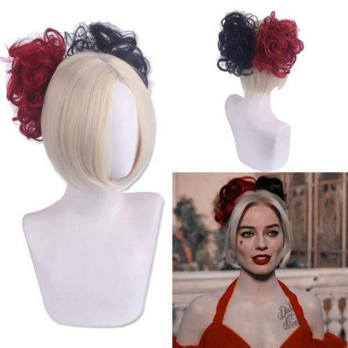 Movie Suicide 2 Squad Harley Cosplay Costume Quinn Black Red Yellow Mix Color Wig Halloween Cos Props