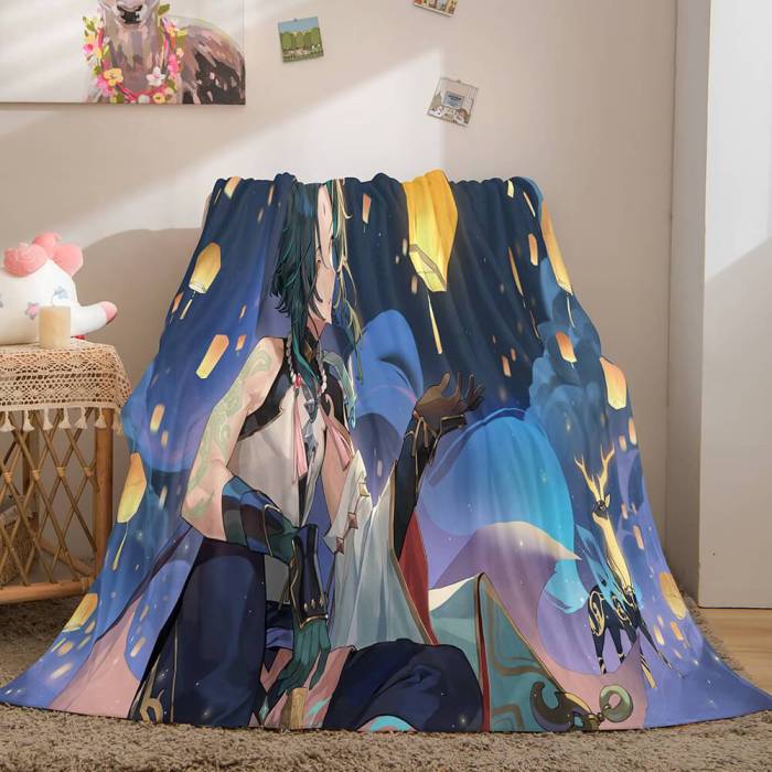 Genshin Impact Aether Lumine Flannel Caroset Throw Cosplay Blanket Comforter Set