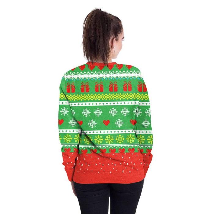 Ugly Christmas Sweater Unisex Men Women Santa Claus Funny Print Long Sleeve Round Neck Pullover Tops Couple
