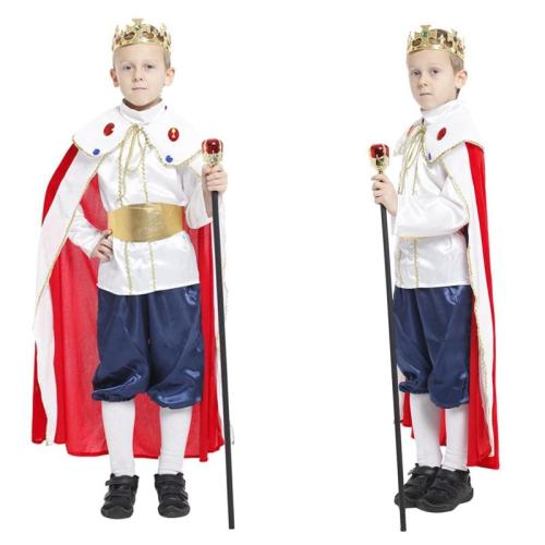 Halloween King Cloak Crown Belt Prince King Top Pants Cosplay Costume Party  Boys Girls Christmas No Scepter