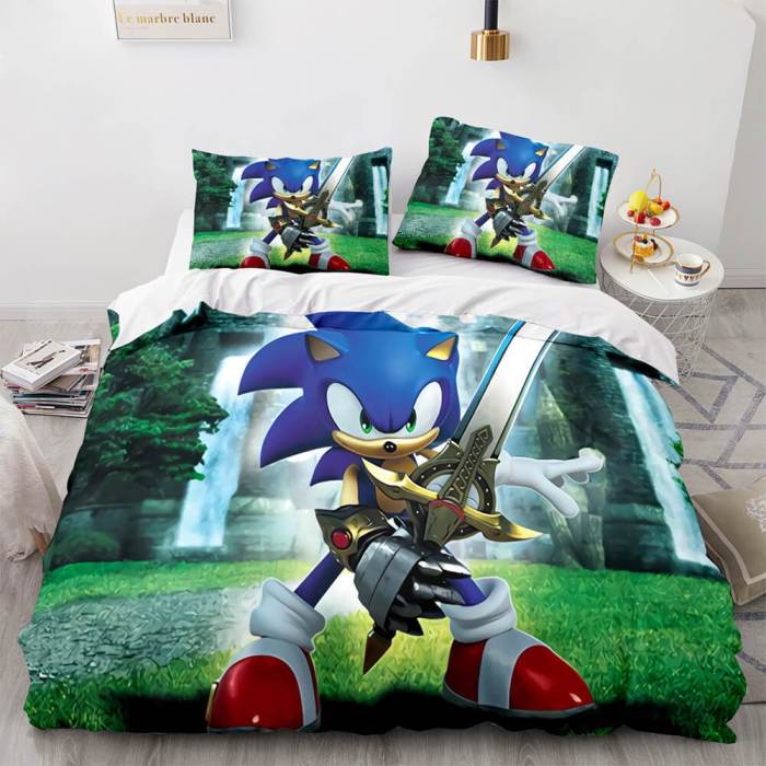 Sonic The Hedgehog Cosplay 3 Piece Bedding Set Duvet Covers Bed Sheets