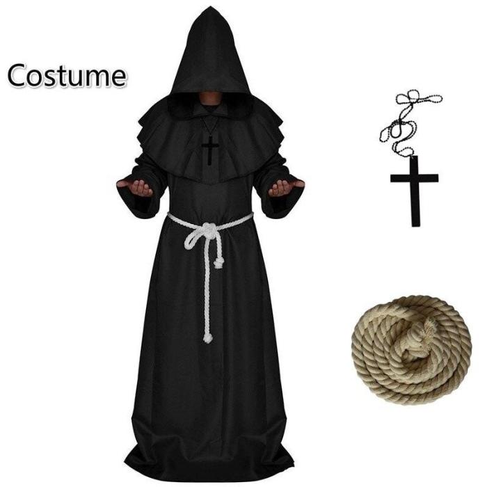 Plague Doctor Cosplay Costume Medieval Hooded Robe Steampunk Terror Mask Hat Adult Halloween Party Role Play Size S-Xl