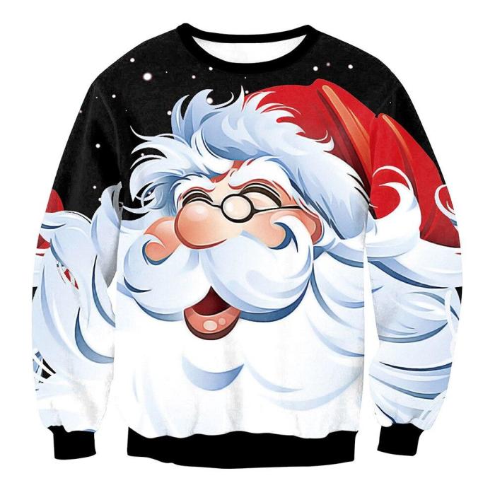 Fashion Ugly Christmas Sweater Men Women Round Neck Holiday Xmas 3D Funny Christmas Elk Printing Pullover Tops