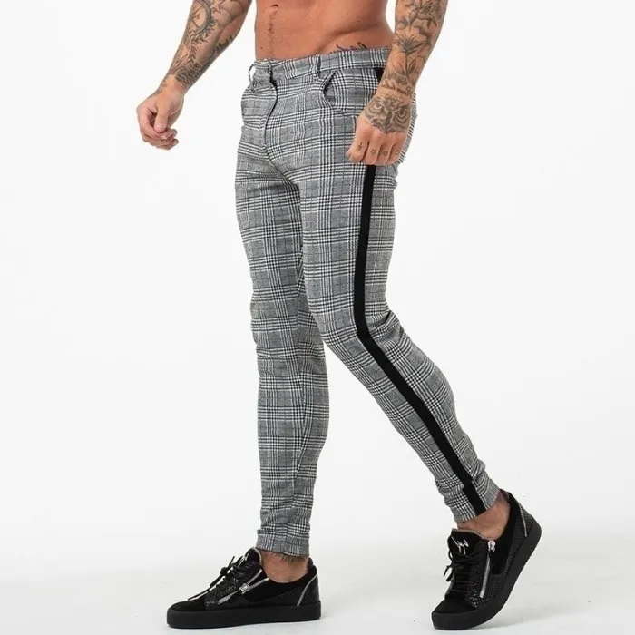 Men'S Casual Pants Ankle-Length Elastic Strap Plaid Jogger Sports Fitness Sweatpants Long Pants