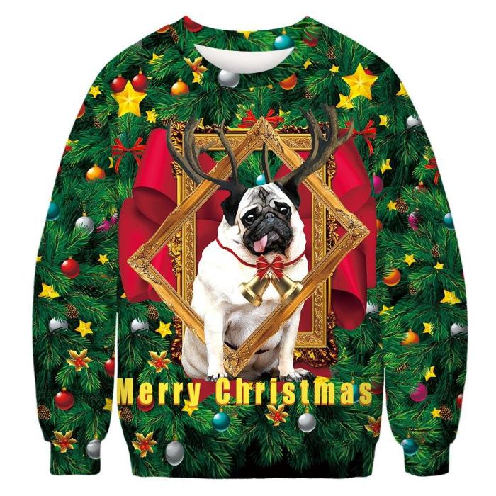 Fashion Winter Ugly Christmas Sweater Funny 3D Cartoons Printing Round Neck Sweater For Young People Casual Funny Hooded